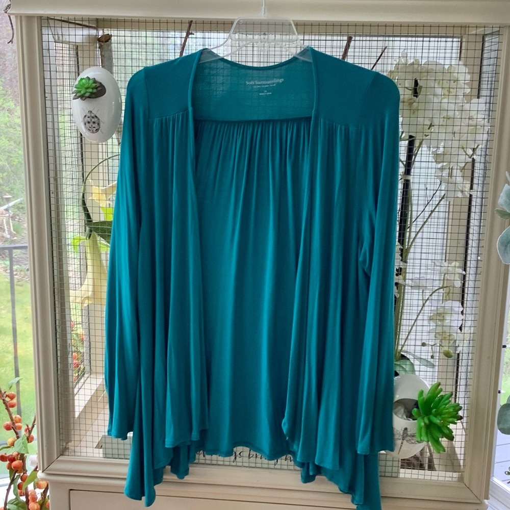 Soft Surroundings 1X A Line Asymmetrical Turquoise Topper Cardigan